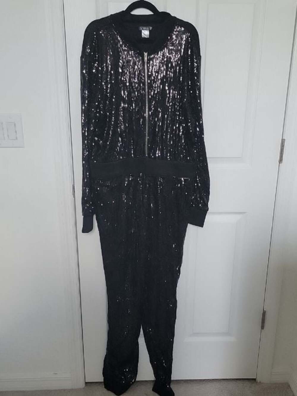 VENUS Black Sequin Zip Front Jumpsuit XL Holiday Party
